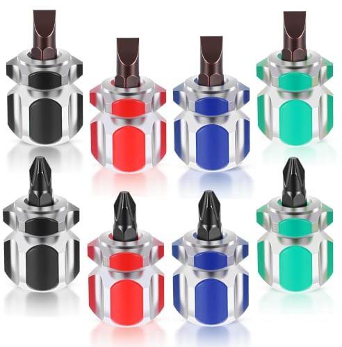 8 Pcs Stubby Screwdriver Set Short Screwdriver with Flat & Phillips Head Sewing Machine Screwdrivers for Tight Spaces, Mini Screwdrivers for Precision Repairs, Home & Craft Tool