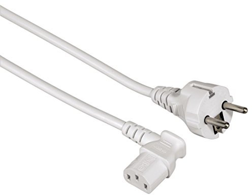 Hama Netzkabel für Kaltgeräte 5 m 90 Grad (Stromkabel für PC, Monitor, Drucker, PS3, angespritzte Schutzkontakt Stecker, 3 polig, gewinkelt) Kaltgerätekabel weiß