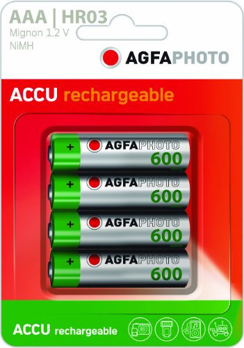 AgfaPhoto Batteries - Rechargeable AAA 600 mAh Pack Of 4 READY TO USE