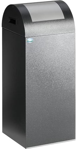 VAR | Selbstlöschender Wertstoffsammler | Volumen 60 l, HxBxT 800 x 320 x 320 mm, antiksilber, Klappe silber