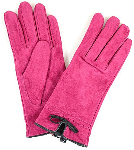 Snugrugs Damen Wildleder-Handschuhe mit Fleece-Futter und Schleife (Braun, Schwarz, Fuchsia, Violett) Gr. X-Large, Fuschia pink