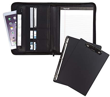 Samsill Professionelles Padfolio-Bundle, inklusive abnehmbarem Klemmbrett, 1,3 cm rundes Ringbuch mit sicherem Reißverschluss und 25,7 cm Tablet-Hülle, Schwarz, volle Größe (70829)