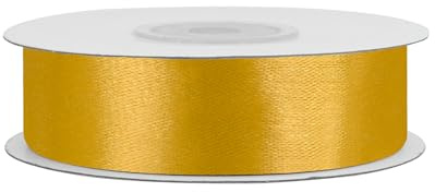 Satinband 18mm x 25m Rolle - FARBAUSWAHL in 3/6/12/18/25/38/50/75/100mm - farbecht & waschbar - Schleifenband für Hochzeit - Geschenkband zum Verpacken Dekorieren Basteln - Gold 687