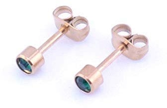 Vault 101 Limited Rose Gold Crystal Gem Ear Studs - Emerald Green