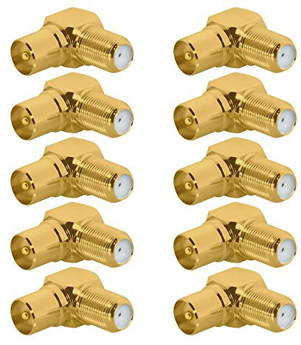 ARLI TV Winkel Adapter vergoldet IEC 9,5 mm 10x Antennenstecker Winkeladapter Antenne Kabel Sat F-Adapter Anlagen F-Stecker F-Buchse F-Kupplung F Verbindung Verbinder Übergang Koax 4K (10x Stecker)