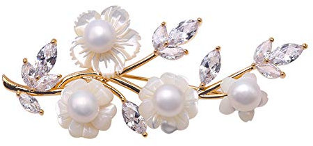 JYX Pearl Broche en forme de fleur avec perles blanches incrustées de coquillage de 6,5 à 7 mm pour femme.