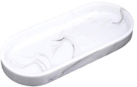 Cabilock Waschtisch Tablett Toilette Ablage Tablett Harz Marmor Seife Tablett Badewanne Schmuck Geschirr Ring Kosmetischen Organizer für Kerzen Seife Handtuch Pflanze Weiß