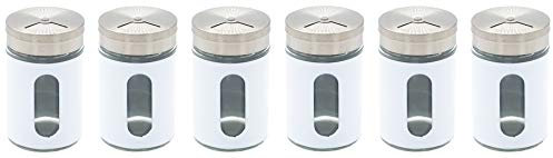 6er Set Gewürzstreuer Salzstreuer Pfefferstreuer aus Glas & Edelstahl mit Dreh-Deckel und Sichtfenster Gewürzglas Vorratsglas Dose (6er Set Weiß)