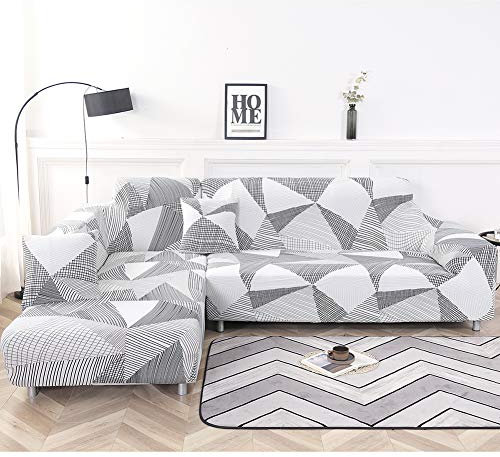 Mingfuxin Sofa-Schonbezüge, Elastische Stretch-Sofabezüge Überwürfe, Abschnitts-Sofabezüge Ecksofa Schonbezug Möbelschutz with 2 Stücke Kissenbezug für 3 Sitzer + 3 Sitzer L-förmige Sofa