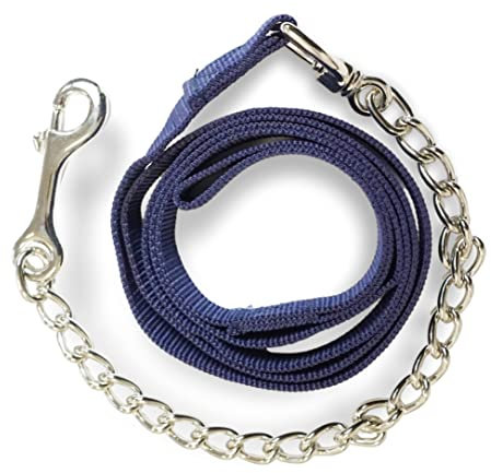 Führkette für Pferde | Sicheres Führen mit Eisenkette & Nylon Handgriff | Führleine geeignet für Hengst Hunde Pony Esel | Länge 2,10 m (Dunkelblau)