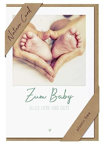 bsb - Glückwunschkarte zur Geburt Babyfüße in Händen - Nature Card - Nachhaltige Karten zur Geburt - Glückwunschkarten mit Umschlag - Glückwunschkarten Geburt Junge & Mädchen - 11,5 x 17 cm
