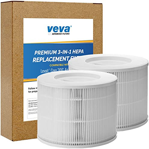 VEVA Air Purifier Replacement Filters Compatible with Levoit Core 300-rf Purifier - 2 Pack w/ H13 Medical Grade True HEPA Filter for Odors, Spores & Pollen - Purification to 99.9%
