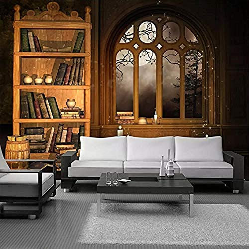 XHXI Foto European Style Retro Nostalgie Bibliothek Bücherregal Studie Wohnzimmer Restaurant Cafe fototapete 3d Tapete effekt Vlies wandbild Schlafzimmer-300cm×210cm