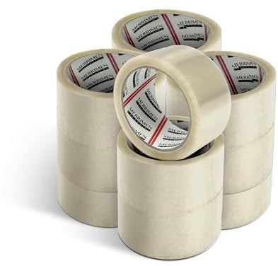 Merrimen Nastro Adesivo per Pacchi - 48mm x 66m, 12 Rotoli, Chiaro I Sicuro, Adesivo & Robusto Nastro da Imballaggio I Ideale per Scatole Traslochi & Grandi Buste per Conservazioni a Lungo Termine