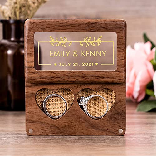 Personalisierte Doppel-Ringbox aus Holz, Ringbox für Hochzeitszeremonie, Walnuss, rustikales Hochzeitsgeschenk
