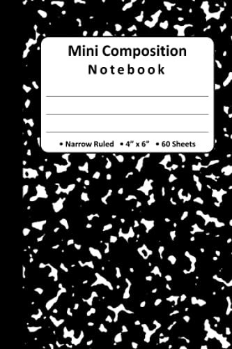 Mini Composition Notebooks: Narrow Ruled Mini Comp Books, Lined Journal Notebook for Kids, College Students, Small Pocket Size 6.0 x 4.0 in, 60 Sheets / 120 Pages - Marble Black Cover
