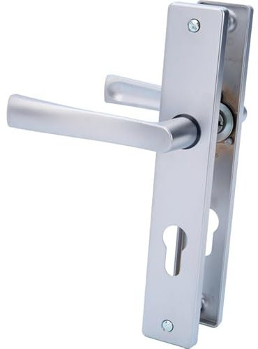 Vachette Poignée de Porte sur Grande Plaque FLEX, Version Cle I pour Porte d'Entrée/Cave/Bureau/Garage, Entraxe 195 mm, Système de Pose Facile,en Zamak Résistant,Finition Chrome Satin,Garantie 10 Ans