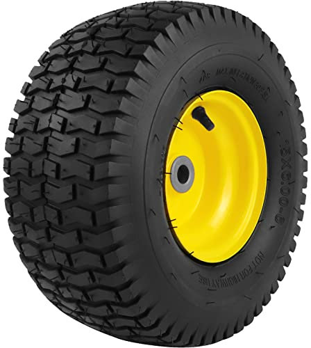 15x6.00-6 Lawn Mower Tires with Wheel,Front Tire Assembly Replacement for John Deere,Craftsman,Cub Cadet and More Lawn &Garden Riding Mower,4 Ply Tubeless,570lbs Capacity,3 Offset Hub