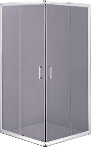 VBChome Cabine de douche 80 x 80 - Chrome - Verre graphite - Entrée d'angle - Porte coulissante - Paroi de douche moderne et élégante - Haute qualité