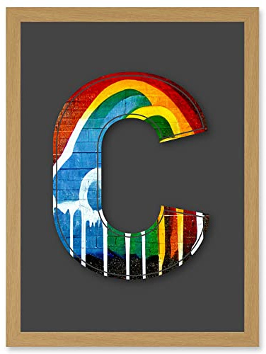 Wee Blue Coo Letter C Rainbow Red Yellow Blue Green Decorative Graffiti Mural Alphabet Initial Stencil Artwork Framed Wall Art Print A4