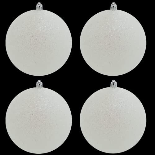 Adorno de Bola de Nieve Blanca Grande de 4 Pulgadas (Paquete de 4) Bola de Nieve Iridiscente Adorno de Navidad para decoración de árbol de Navidad por 4E's Novelty