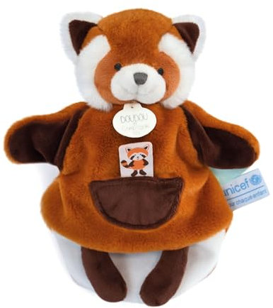Doudou et Compagnie - Unicef DC3988 Kuschelpuppe – Panda rot – 25 cm – schöne Geschenkbox – Baby & Moi – Braun