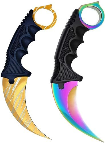 Generisch *2er Pack Duo* Hochwertiges CSGO Skin Jagdmesser Messer Trainer Klinge Feststehende Klinge Trainingsmesser Taschenmesser Jagd Outdoor + Case By Cracker24 (Gold + Fade)