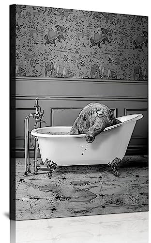 Tier In Der Badezimmer Bilder, Schwarz Weiß Badewanne Bild, Lustige Wandbilder Drucke Leinwand Poster, Kunst, Wandkunst, Minimalistische Wohnkultur - Ohne Rahmen (20x30)