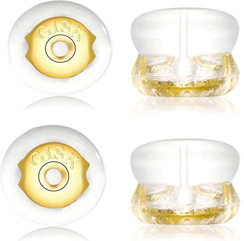 IOSPKKIO® 12 cierres de pendientes de oro de 18 quilates de 12 piezas para pendientes de tuerca de oro de 18 quilates para pendientes de pendientes de tuerca de gel de sílice (dorado)