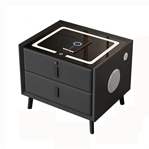 Side Table with Wireless Charging and Fingerprint Lock, Smart Nightstand with 2 Drawers, Bedside Table with Audio and USB Charging , Cabinet for Bedrooms Living Room ( Color : A , Size : 45X40X46cm )