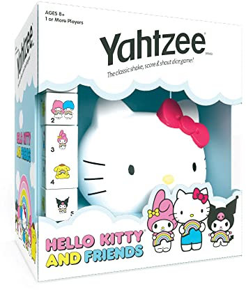 YAHTZEE: Hello Kitty und Freunde, Sammelkopf-Würfelbecher, klassisches Familien-Würfelspiel, offizielles Sanrio-Spiel & Merchandise