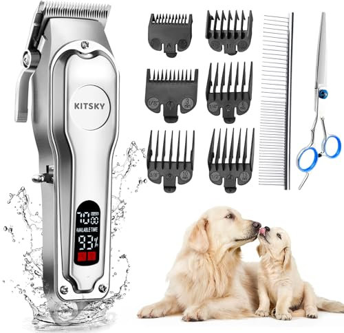 kitsky Dog Clippers Professional for Thick Coats/Heavy Hair, Dog grooming kit, Low Noise Rechargeable Cordless Pet Shaver for Dogs Pets and Animals, dog trimmer for grooming, Dog Shaver