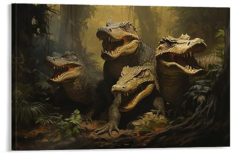 AYAROS Rainforest Crocodile Art Poster Prints Rustic Reptilien Tiere Retro Mode Leinwand Wanddekoration Kunstwerk für Home Office