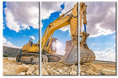 Poster & Drucke, 3 Paneele, Baggermaschinen am Bau, Gemälde, Wandkunst, Bagger, Kunstdrucke, gerahmt, Wandkunst, Schlafzimmer, Giclée, Holzrahmen, Galerie, fertig zum Aufhängen, 106,7 cm B x 71,1 cm H