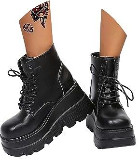 tinbarry Stivaletti da Donna Stivali in Vernice Punk Gotico Stivali Stringati con Plateau Tacco Corto Stivali Stringati Cerniera Eleganti Boots Scarpe da Donna in Vernice