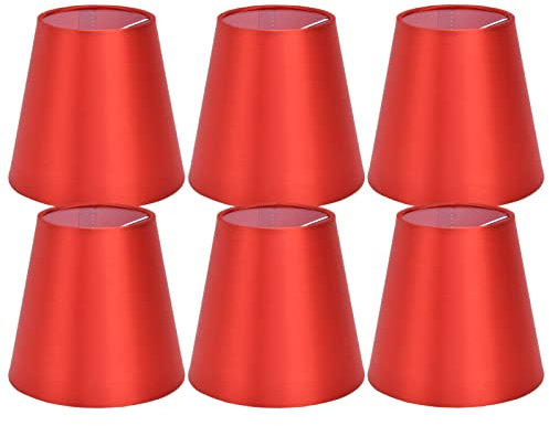 6 Stück Kleine Lampenschirme, 9.3x13x14.3cm Zum Aufstecken auf E14 Glühlampenschirme, Zylinderförmiger Lampenschirm Ersatz für Tisch, Wand, Decken Kronleuchterlampen(Rot)