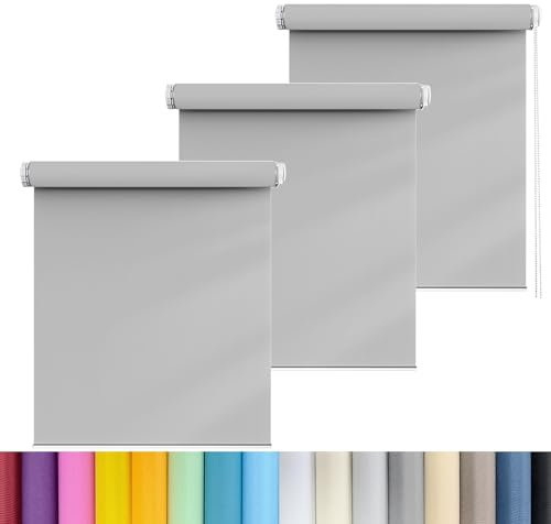 Blickdicht Sonnenschutz Jalousie 80 x 210 cm Blickdicht Sichtschutz Sonnenschutz Deckenmontag Seitenzugrollo mit Kette, für Büro, Badezimmer, Hellgrau