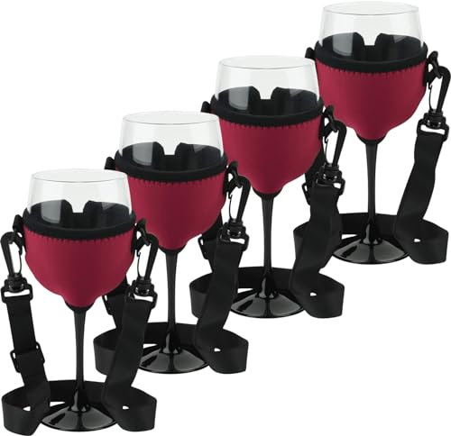 Kotkiddy® 4 porta bicchieri da vino da collo con cordino, l'accessorio perfetto per ogni festa, Natale, compleanni e matrimoni (rosso vinaccia)