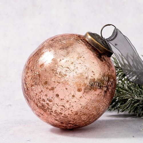 Arthur Cameron Boule de Noël en verre craquelé à suspendre (10,2 cm, rose)