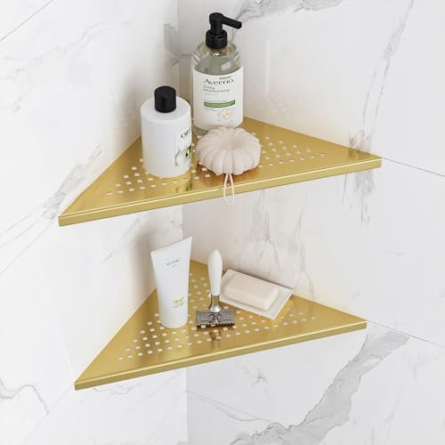 Neodrain Shower Corner Shelf Stainless Steel Bathroom Shelf Gold Shower Caddy Storage Tiles Recessed for Bathroom Kitchen, 2 Pack