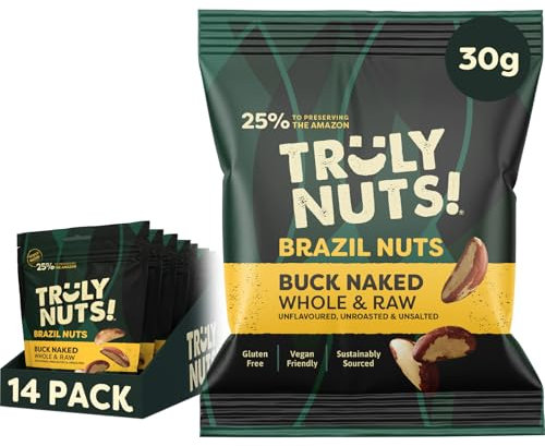 Truly Nuts! Buck Naked Raw Brazil Nuts - 30G x 14 Pack - Gluten-Free and Vegan Snack - Sustainably Sourced Whole Nut Snacks