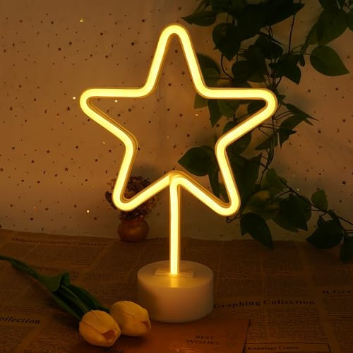 ASLAKA STAR Neon Light and LED Signs - USB/Battery Powered Night Light for Bedroom, Table Lamp, Birthday and Christmas Decoration