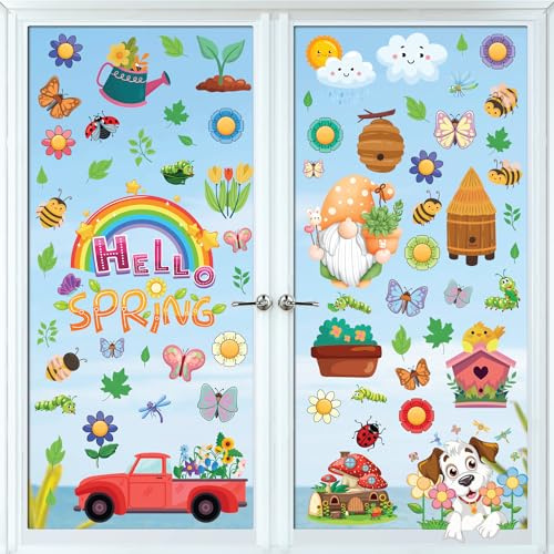 WALPLUS 75 Stück Fenstersticker Fensterbilder Selbstklebend Kinderzimmer Frühling Deko Interieur DIY Niedlicher Frühlingsvektor für Kinder