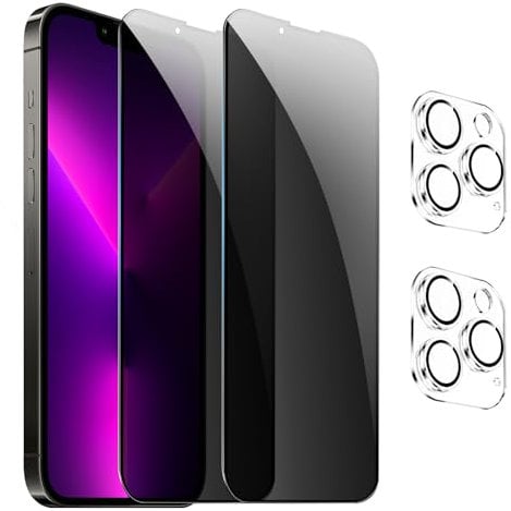 [2+2 Pack] Privacy Screen Protector for iPhone 13 pro,Anti-Spy Tempered Glass Film, Fingerprint Recognition, 9H Hardness, Anti Scratch, Anti Fingerprint