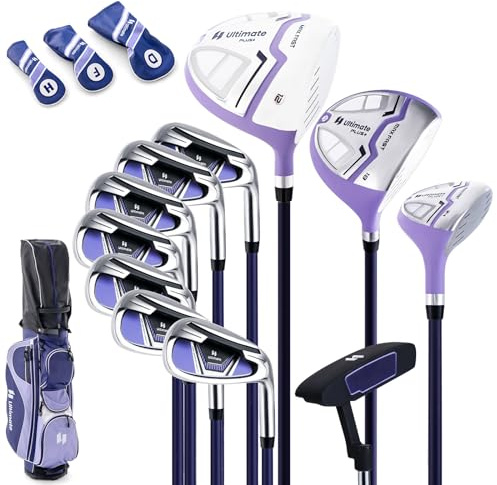 GYMAX golfklubbor för kvinnor, 16 st högerhänta golfset inkluderar grafit 460CC Driver(1), Fairway (3), Hybrid (5) och järnstorlek 5-SW, putter & stativväska med regnhuva, komplett golf för damer