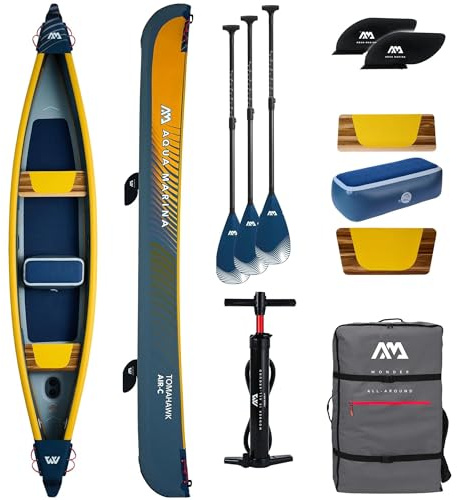 Campsup Aqua Marina kajak aufblasbar | Inflatable 3 Personen Kayak Tomahawk AIR-C 2024 + 3 x CP-1 | 478x88 cm | Technologie: Drop Stitch
