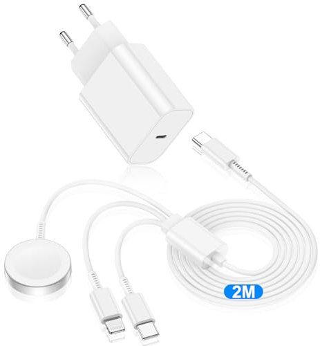 3-in-1 Ladekabel Apple Watch 2m, 20W Apple Watch Ladegerät mit iWatch Kabel, USB C Schnellladegerät with Typ C Kabel für Apple Watch Series 9/8/7/6/SE/5/4/3/Ultra/iPhone 15 Pro Max/14 Plus/13/12/11
