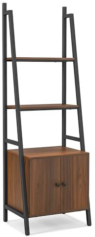 CASART Ladder Bookcase, 4-Tier Freestanding Bookshelf with Doors & Metal Frame, Industrial Tall Storage Shelf Display Cabinet for Living Room Study Bedroom Office