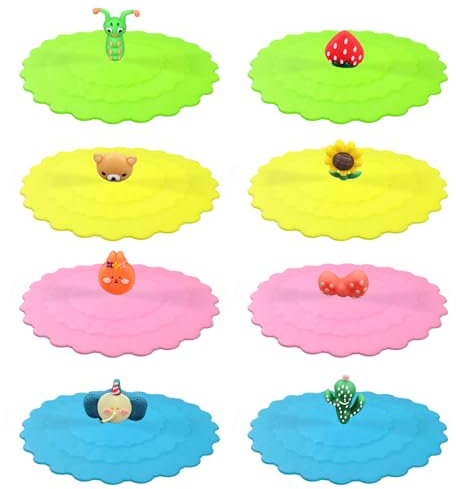 8 Stück Silikondeckel für Gläser, 10 cm Deckel für Gläser, Wiederverwendbare Silikon Glasabdeckung Cartoon Deckel für Trinkgläser für Tasse, Becher und Trinkgläser