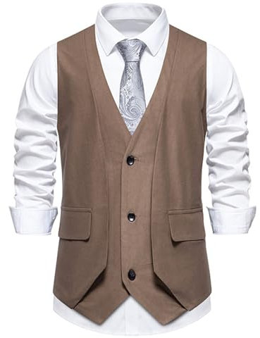 Uomo Inverno Lavoro Casual Business Gilet Leggero Gilet Slim Fit Vestito Gilet Lungo Spolverino Cappotto Uomo, Caff, L